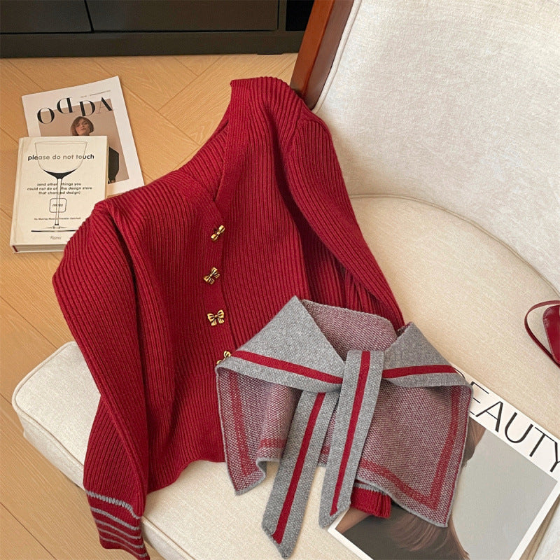 Damen Strickjacke mit nautischem Kragen und dekorativen Knöpfen Drune