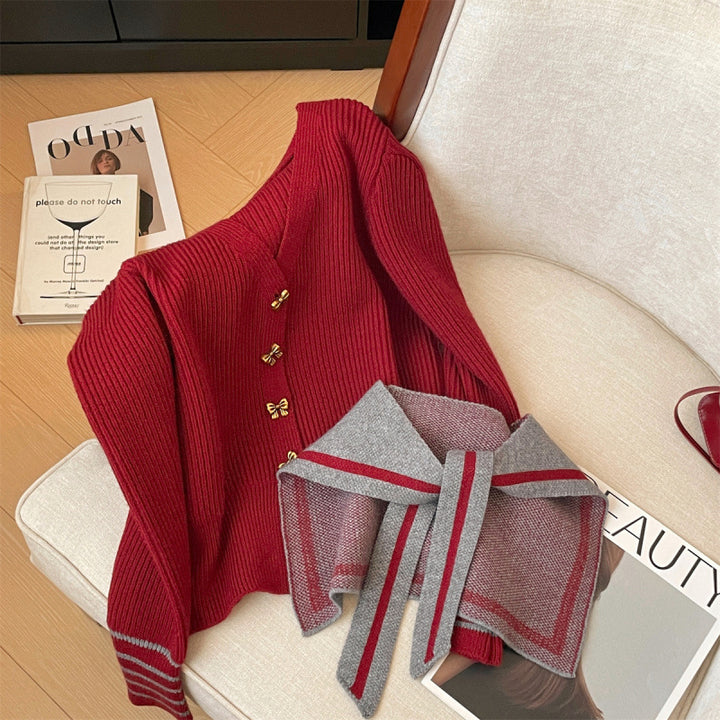 Damen Strickjacke mit nautischem Kragen und dekorativen Knöpfen Drune