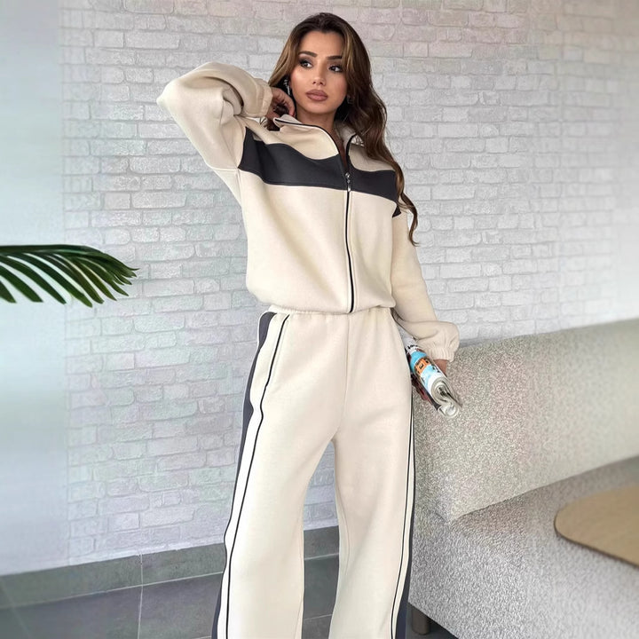 Damen Sportlicher Fleece-Loungewear-Anzug mit Reißverschluss Drune