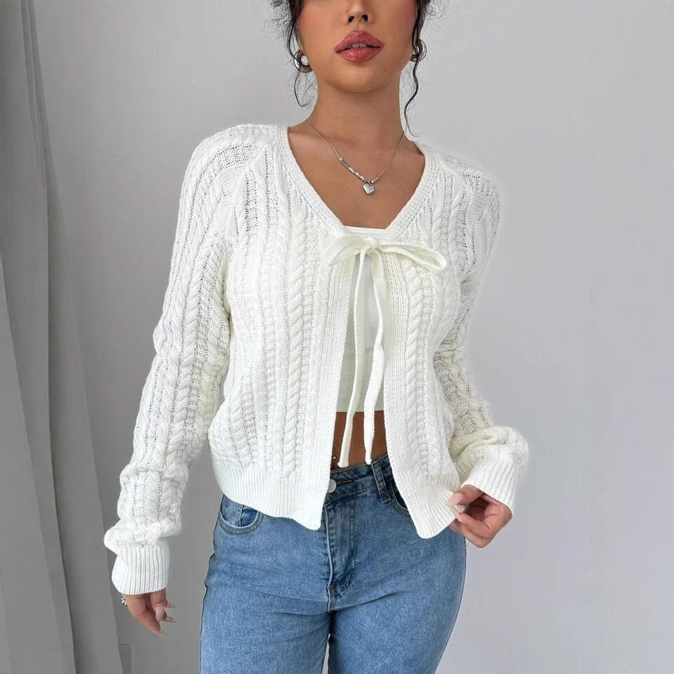 Damen Strickjacke mit modischem Kordelzug und feiner Netzstruktur Drune