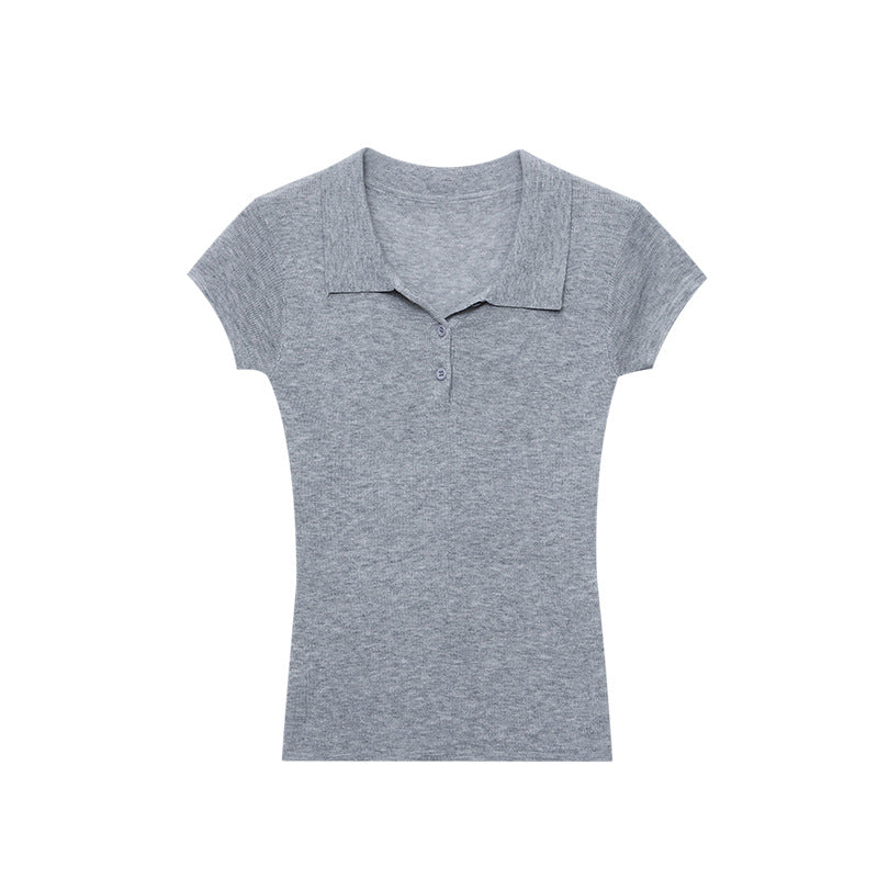 Damen elegantes Polo-Shirt aus hochwertigem Strick mit Knopfdetail Drune