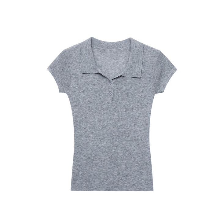 Damen elegantes Polo-Shirt aus hochwertigem Strick mit Knopfdetail Drune