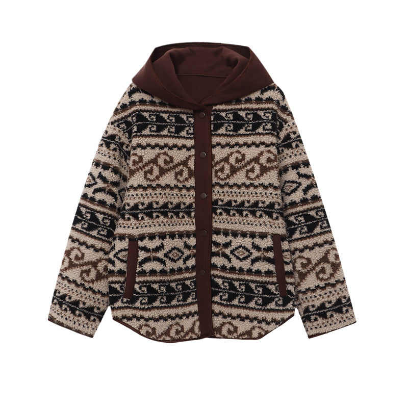 Damen kuscheliger Cardigan mit Kapuze und ausgefallenem Muster Drune