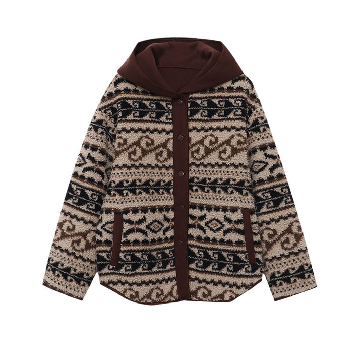 Damen kuscheliger Cardigan mit Kapuze und ausgefallenem Muster Drune