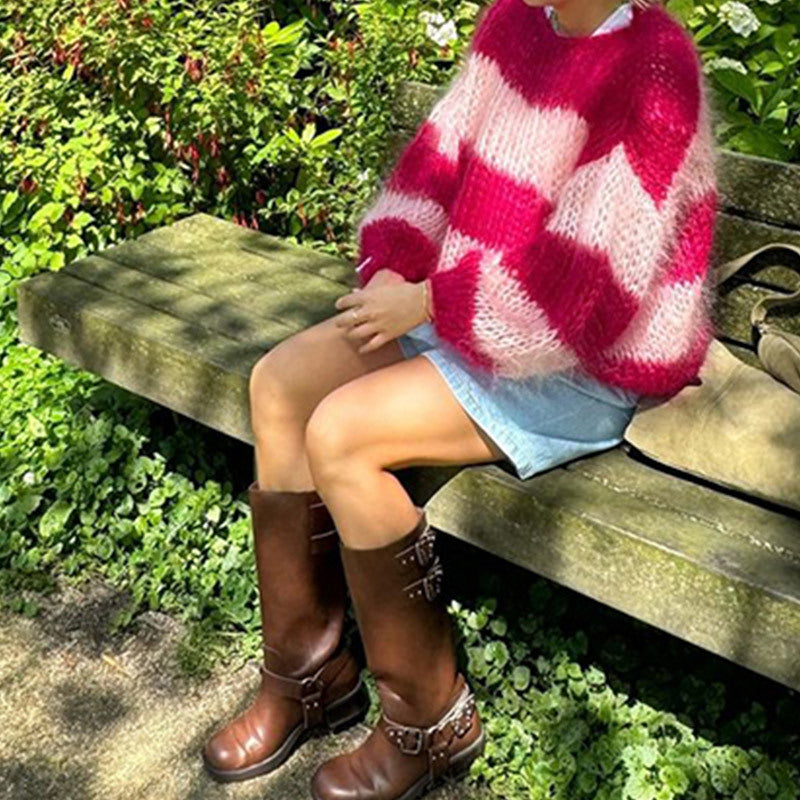 Damen Strickpullover mit oversized Schnitt und farbigen Blockstreifen Drune