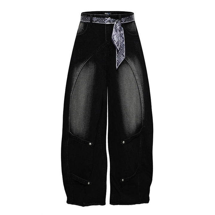 Damen Weite Denim-Culotte mit hohem Bund und Bandana-Gürtel Drune
