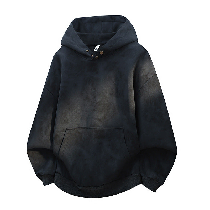 Unisex oversized Kapuzenpullover im Stonewashed-Look mit Kängurutasche, Metallnieten und geripptem Saum Drune