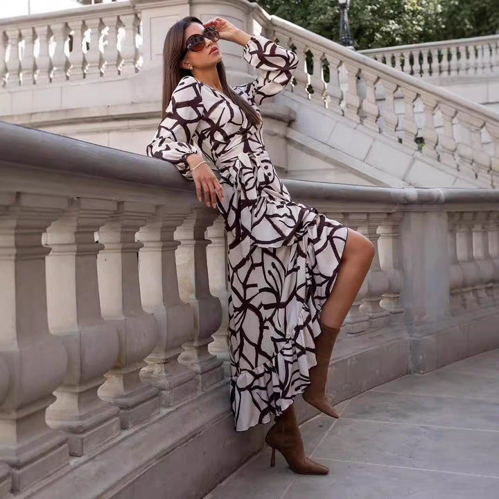 Damen Wickelkleid mit elegantem Leopardenmuster und fließendem Rock Drune
