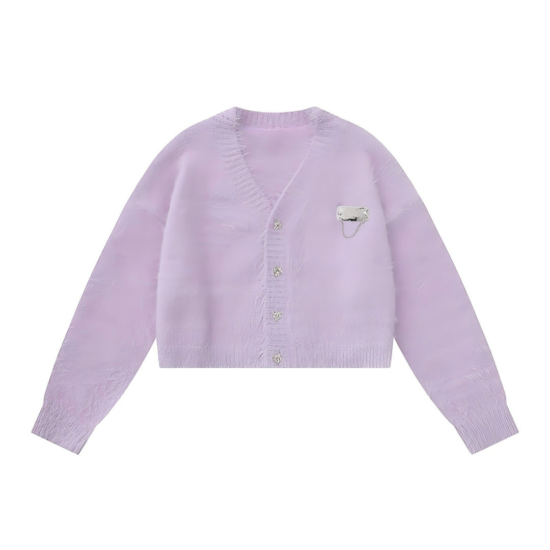 Damen flauschige Kurzjacke mit Knopfdesign und elegantem Schnitt Drune