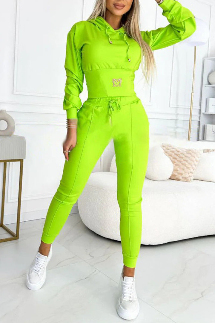 Damen Sportliches Jumpsuit-Set mit Kapuze und elastischem Bund Drune