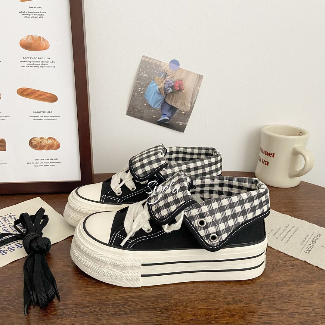 Damen Plateau-Sneaker mit modischen Karomotiven und strapazierfähigem Obermaterial Drune
