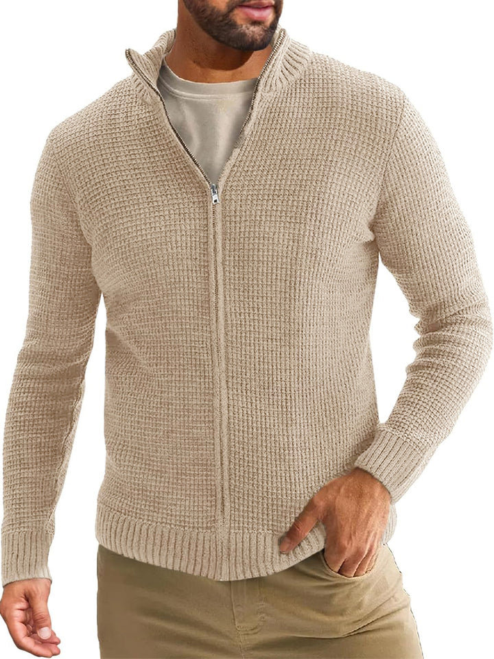 Herren Reißverschluss-Strickjacke mit Waffelstruktur und Stehkragen Drune