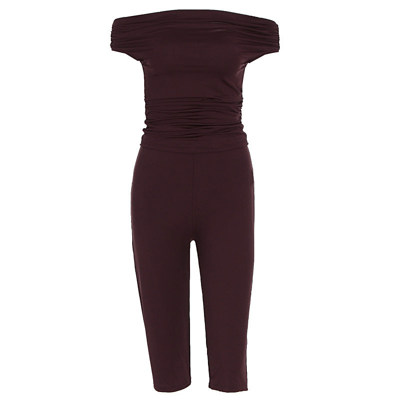 Damen Eleganter Jumpsuit mit Off-Shoulder Design und Raffungen Drune