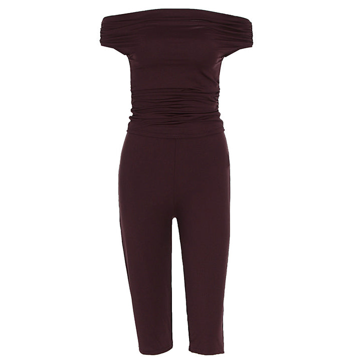 Damen Eleganter Jumpsuit mit Off-Shoulder Design und Raffungen Drune