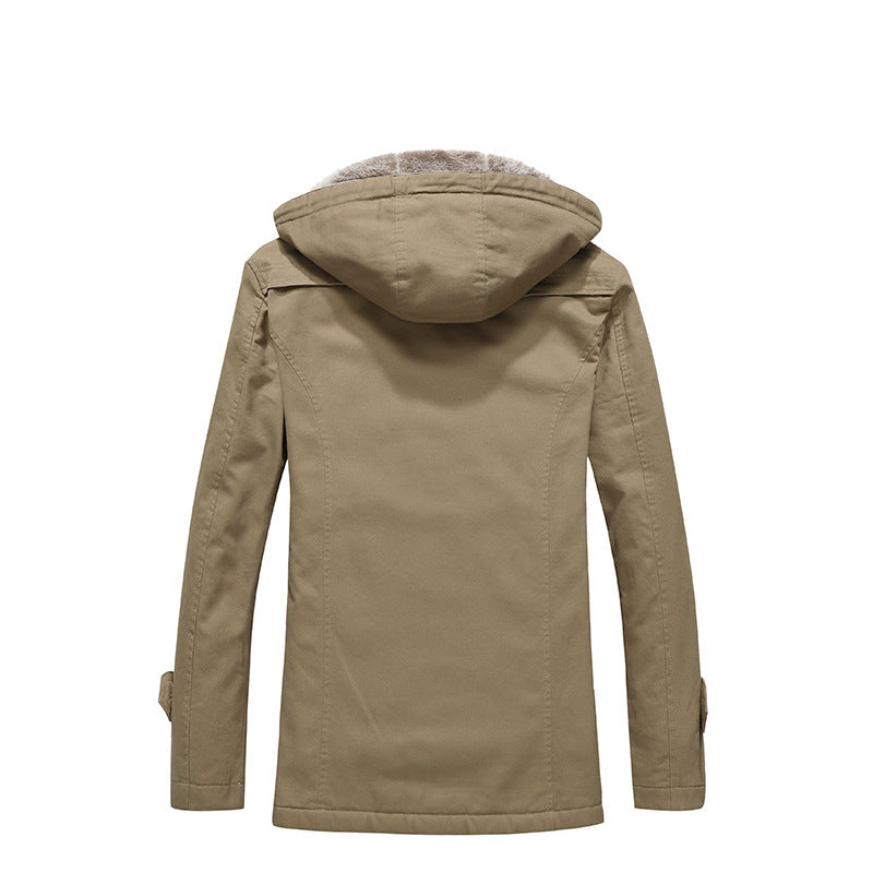 Herren wattierter Canvas-Parka mit fester Kapuze, kuscheligem Teddy-Innenfutter und Mehrfach-Taschen Drune