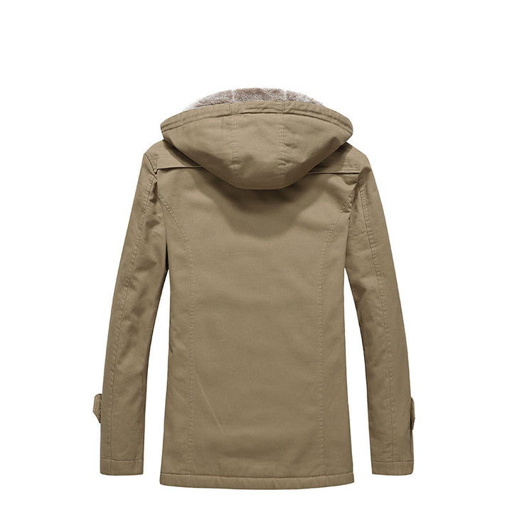 Herren wattierter Canvas-Parka mit fester Kapuze, kuscheligem Teddy-Innenfutter und Mehrfach-Taschen Drune