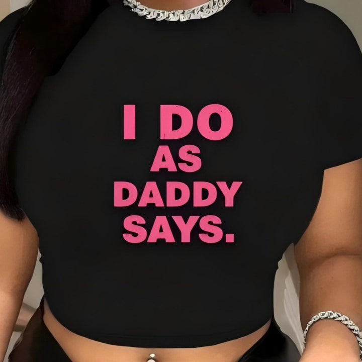 Damen Crop-T-Shirt mit kreativem Aussage-Design Drune