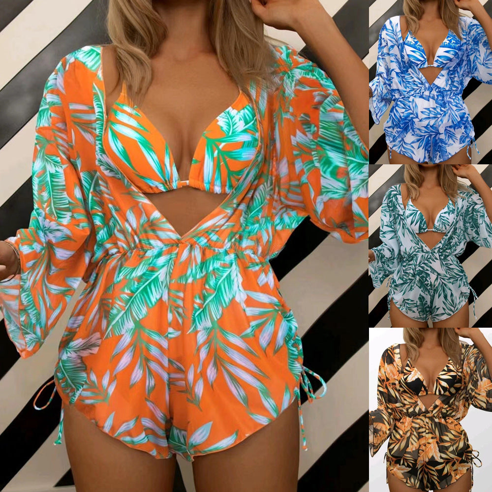 Damen Strandoutfit im Set mit kombiniertem Bikini und lässiger Kaftan Drune