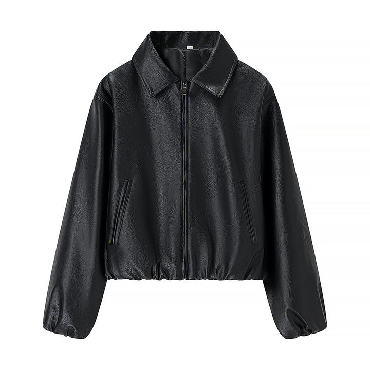 Damen Kurzjacke im Boxy‑Look aus veganem Leder mit verdecktem Reißverschluss Drune