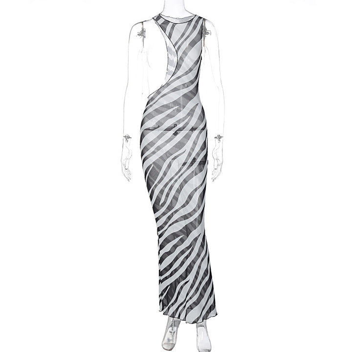 Damen Maxikleid mit asymmetrischem Schnitt und transparentem Zebra-Muster Drune