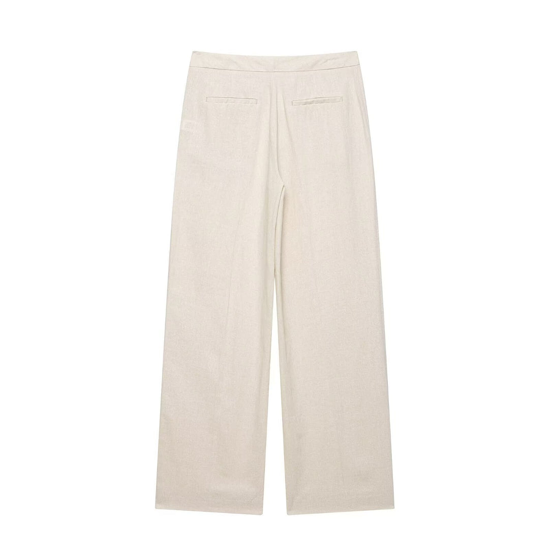 Damen Leichtweite Leinenoptik-Hose mit Bügelfalte und hoher Taille Drune