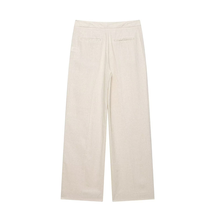 Damen Leichtweite Leinenoptik-Hose mit Bügelfalte und hoher Taille Drune