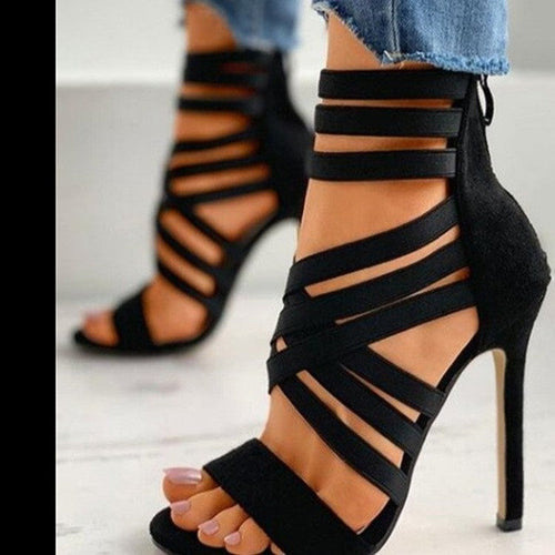 Damen Offene High-Heel Sandaletten mit elastischen Riemen Drune