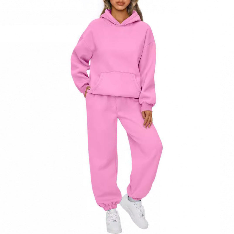 Damen nan Oversize Kapuzenpullover und Fleece Jogginghose Set mit Kängurutasche Drune