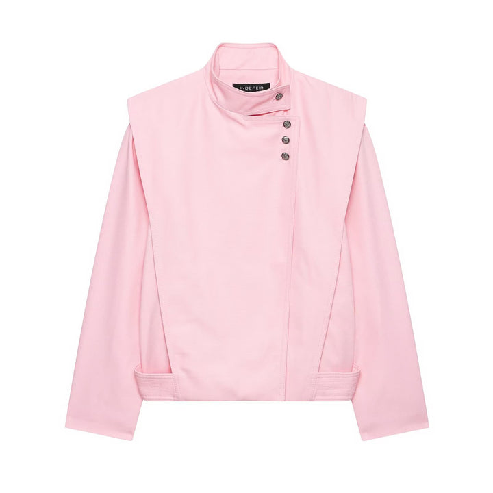 Damen Taillierte Cropped-Jacke mit asymmetrischem Stehkragen und dekorativen Druckknöpfen Drune