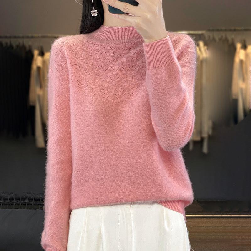 Damen Kuscheliger Mohair‑Optik Pullover mit Zierstruktur am Oberteil und Stehkragen Drune
