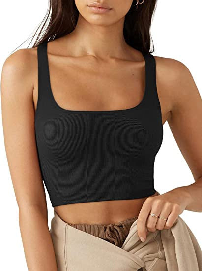Damen cropped Top mit breiten Trägern und feinem Rippenmuster Drune