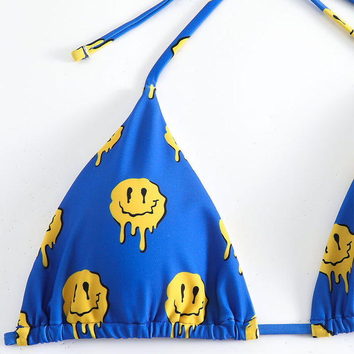 Damen Triangel-Bikini mit fröhlichem Smiley-Muster Drune
