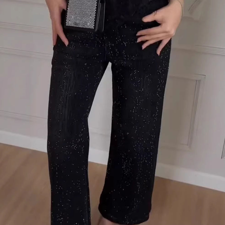 Damen Glitzernde weit geschnittene Jeans mit eleganter Texture Drune
