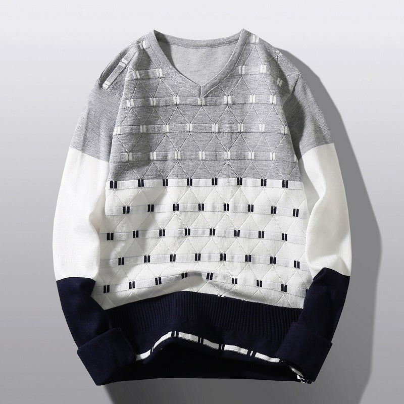 Damen modischer V-Ausschnitt Pullover mit grafischem Strukturmuster Drune
