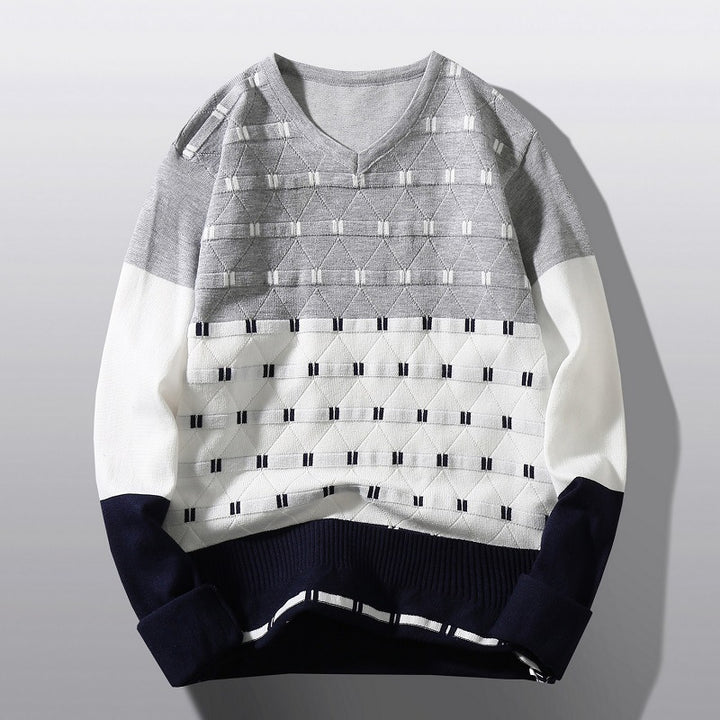 Damen modischer V-Ausschnitt Pullover mit grafischem Strukturmuster Drune