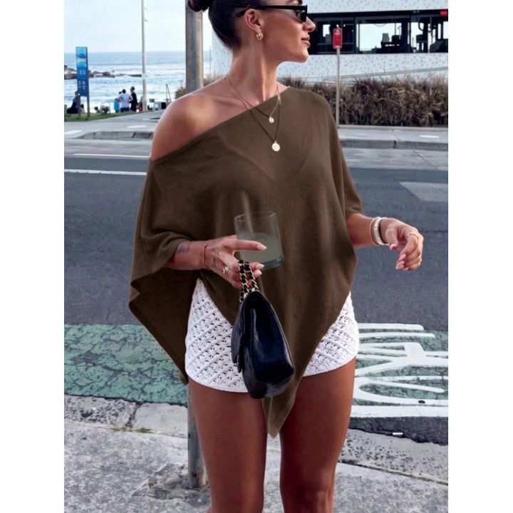 Damen Asymmetrisches Off-Shoulder Poncho-Top aus leichtem Strick Drune
