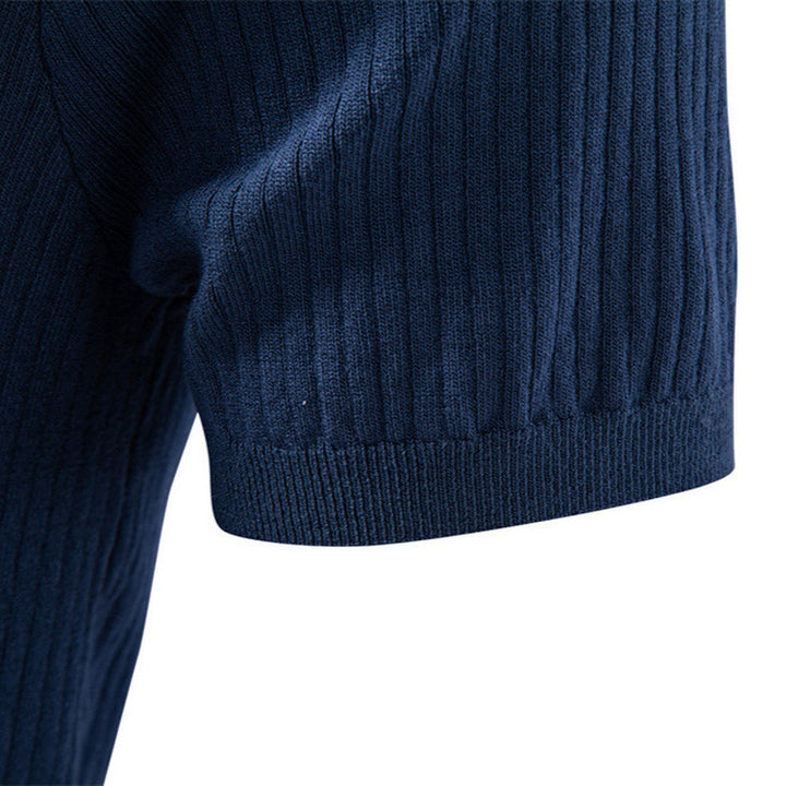 Herren nan fein geripptes Kurzarm-Poloshirt mit offenem Kentkragen Drune