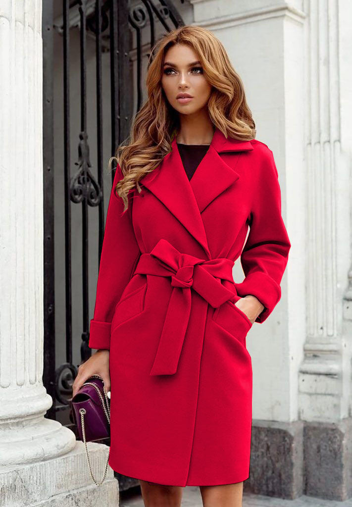 Damen Eleganter Trenchcoat mit Gürtel und praktischen Taschen Drune