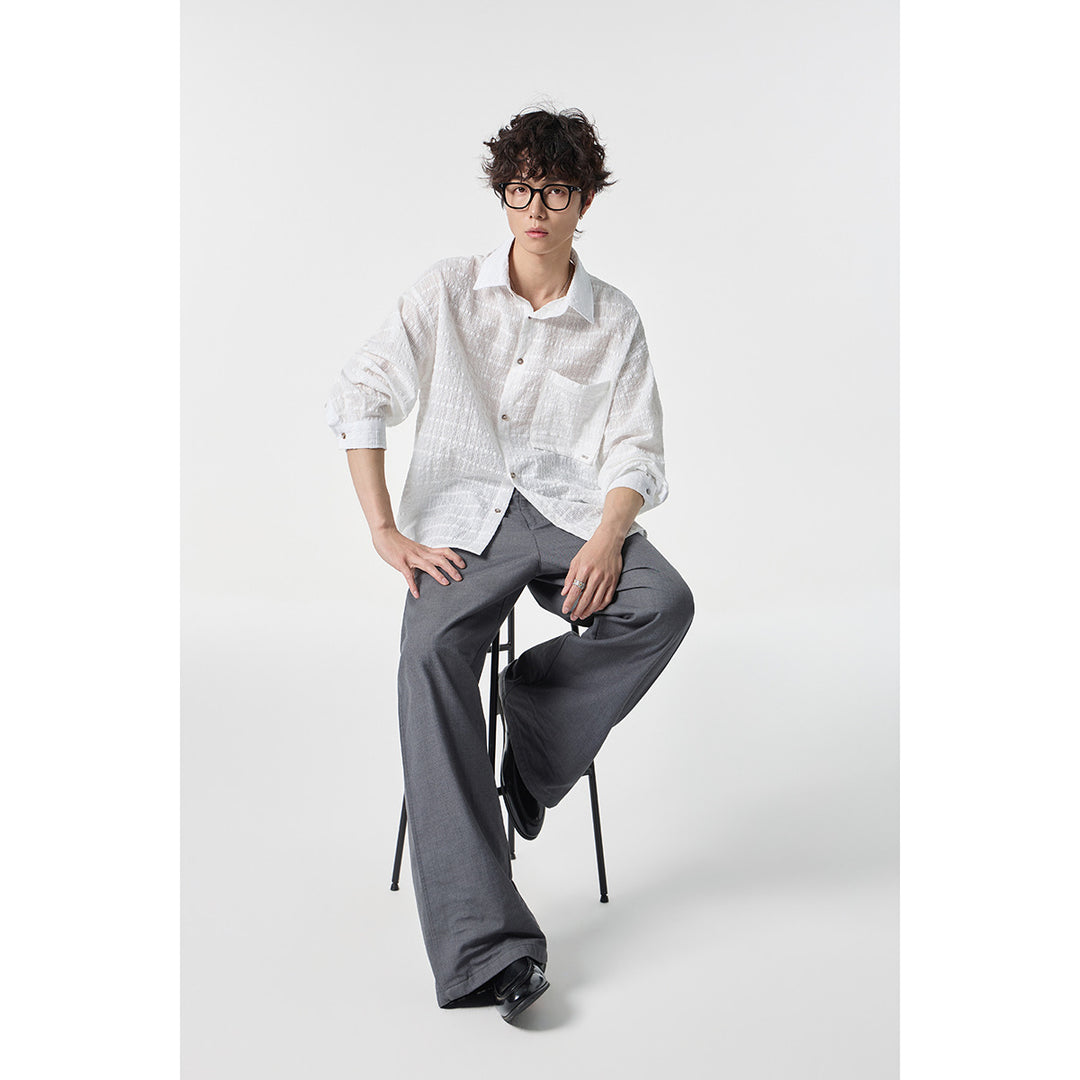 Herren Oversize Baumwoll-Leinen-Gauze-Hemd mit Brusttasche und Kentkragen Drune