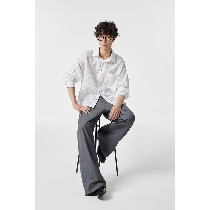 Herren Oversize Baumwoll-Leinen-Gauze-Hemd mit Brusttasche und Kentkragen Drune