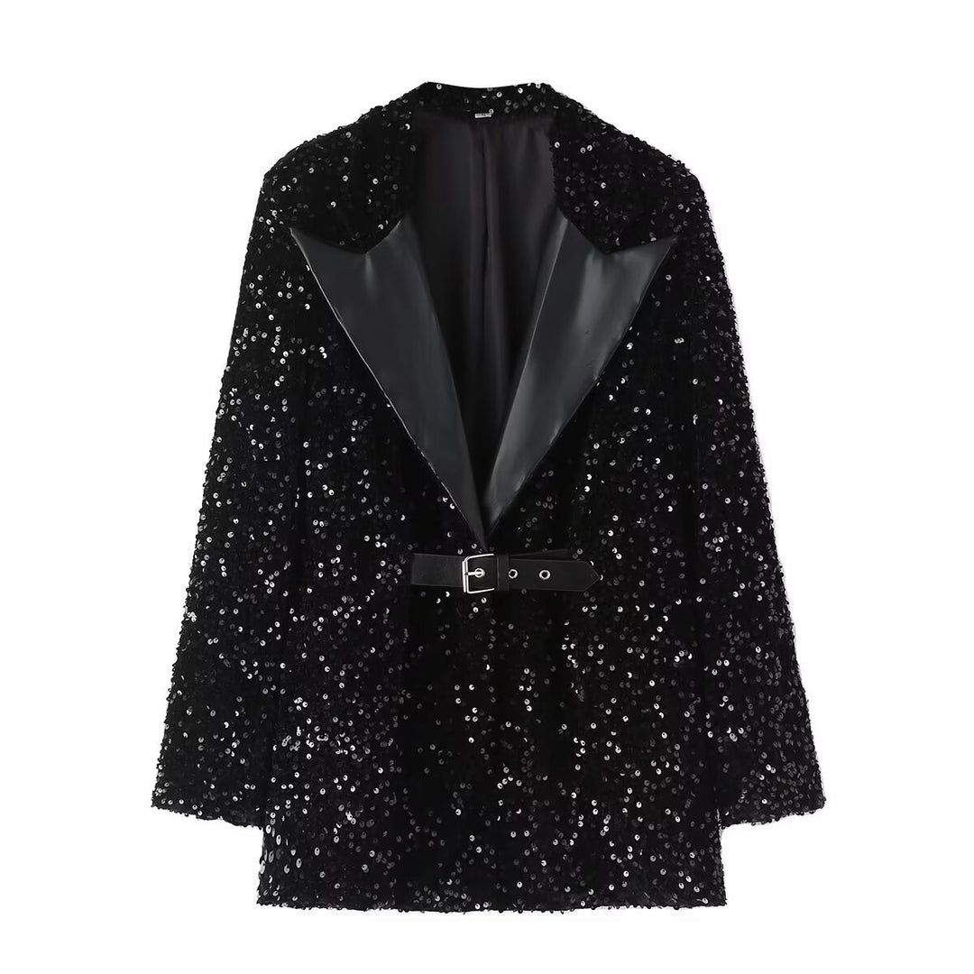 Femme Paillettenverzierte Blazer mit Gürtel Drune