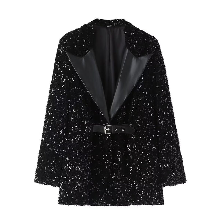 Femme Paillettenverzierte Blazer mit Gürtel Drune