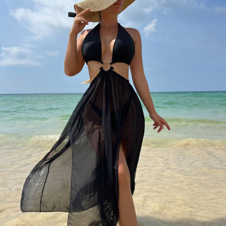 Damen Transparenter Strandüberwurf mit modischen Akzenten Drune
