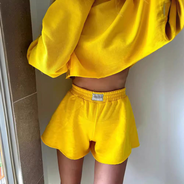Damen Freizeitoberteil und kurze Shorts Set Drune