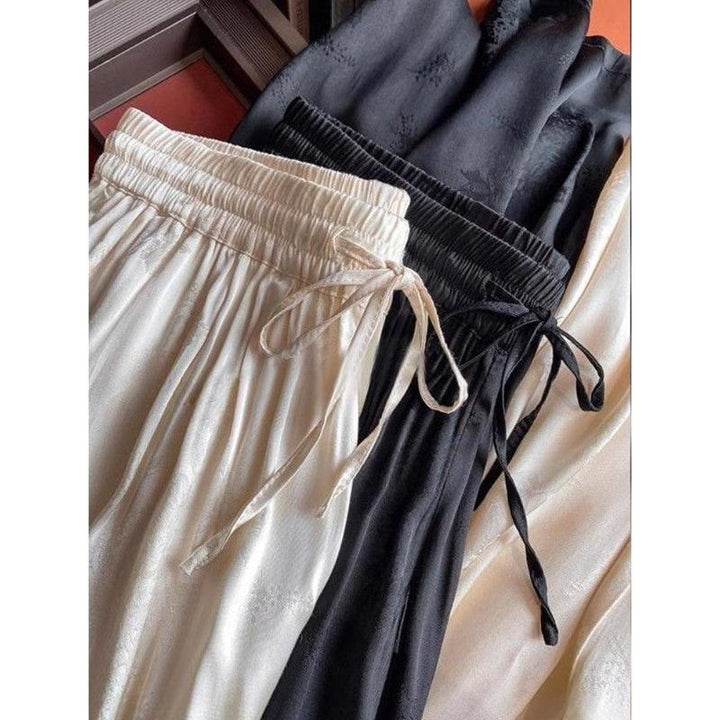 Damen Luxuriöse Seiden Schlafshorts Set mit Verstellbarem Bund Drune