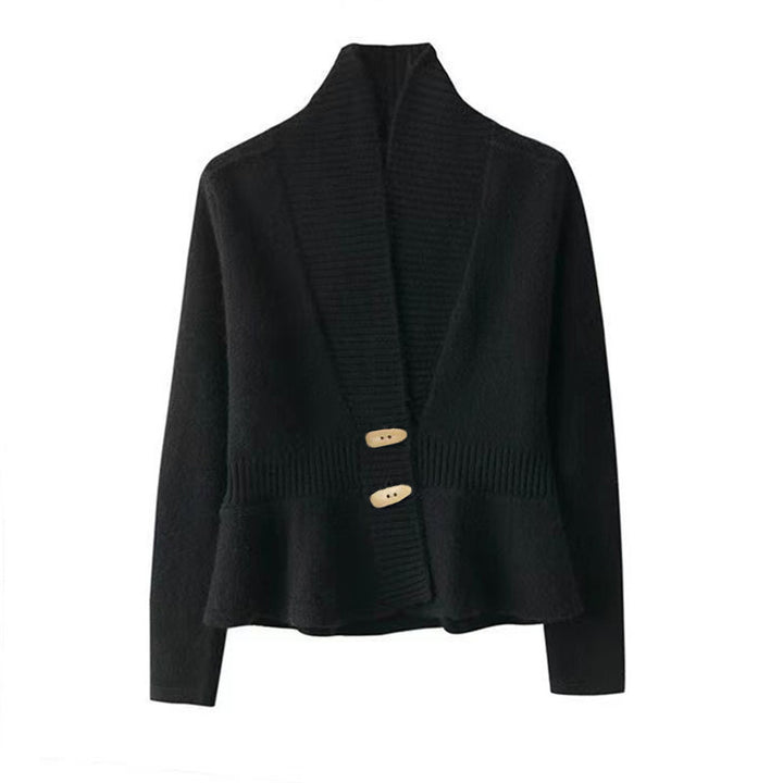 Damen nan kuscheliger Strickcardigan mit Schalkragen, gerippter Blende und schmalem Schößchen Drune
