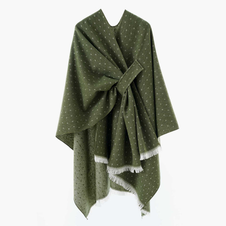Damen Umlegbarer Wollmix-Poncho mit Hahnentritt-Jacquard und Bindegürtel Drune