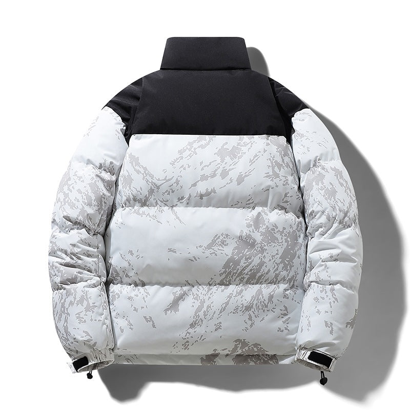 Herren Wattierte Steppjacke mit Camouflage‑Print, hohem Stehkragen & verstellbarem Saum Drune