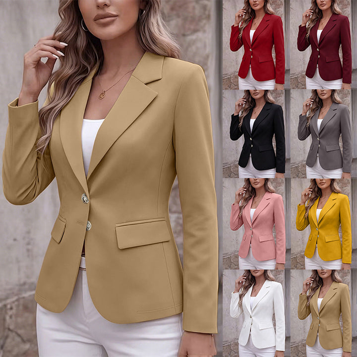 Damen Taillierter Einreihiger Blazer mit Reverskragen und Pattentaschen Drune