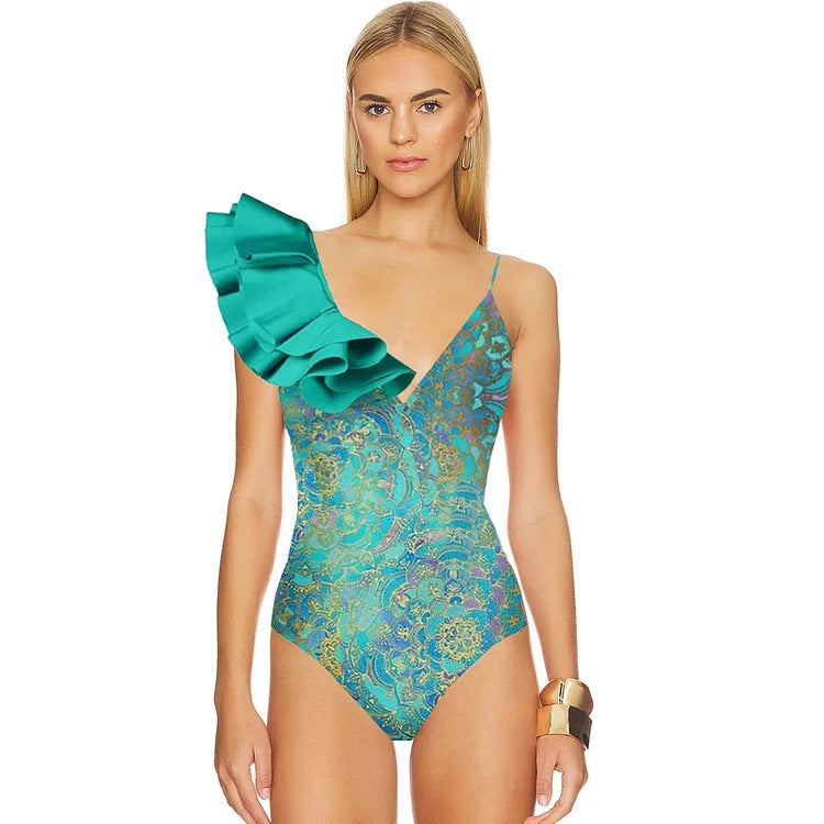 Damen Einteiler Badeanzug mit trendigem Volant-Design Drune